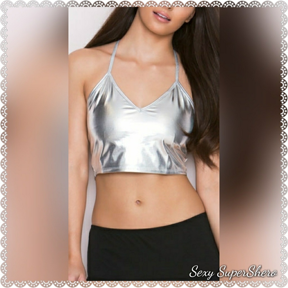 💣BLACK FRIDAY SALE!⚡Gold Metallic Halter Top/club/rave/Festival - Picture 3 of 8